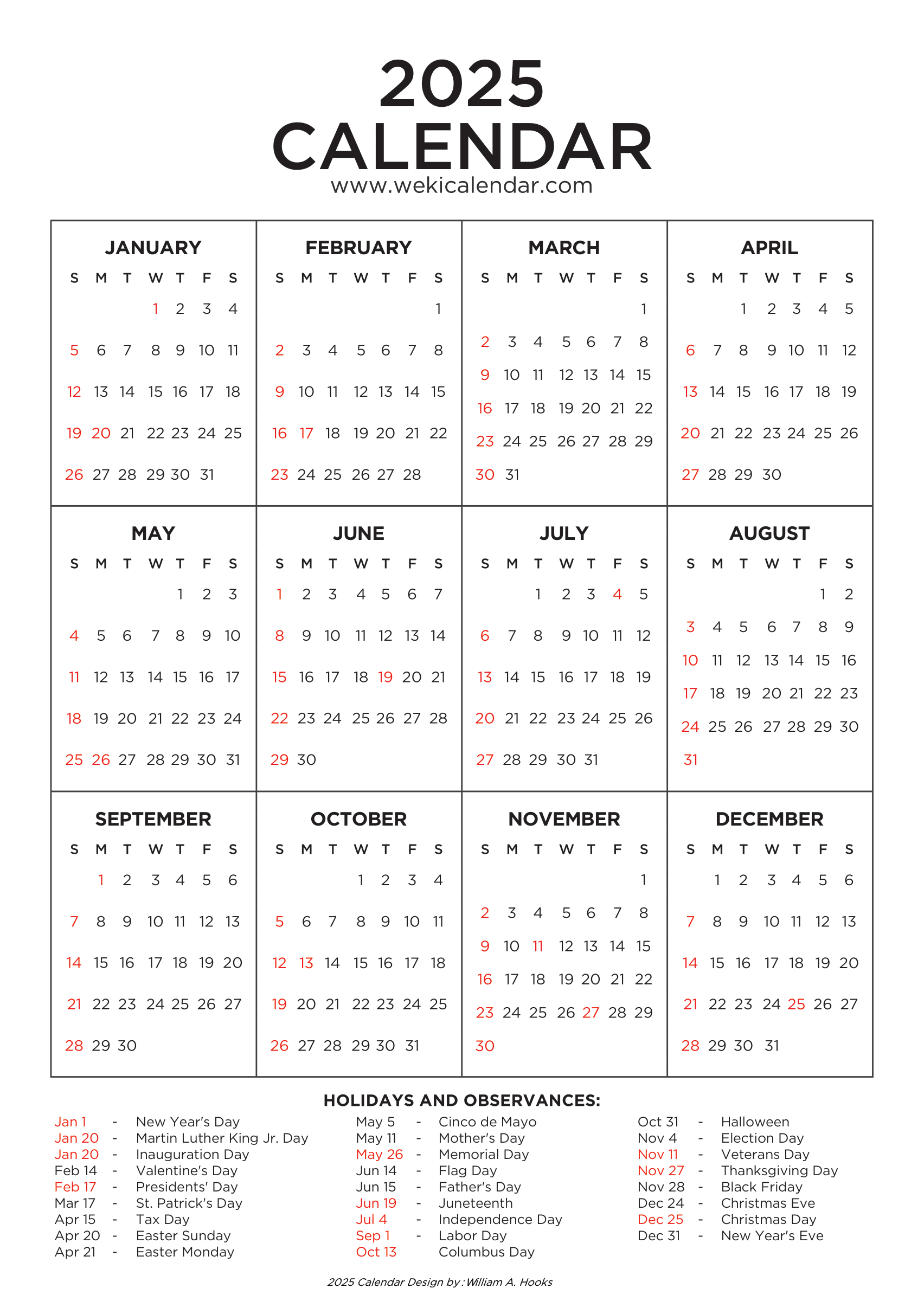 Year 2025 Calendar