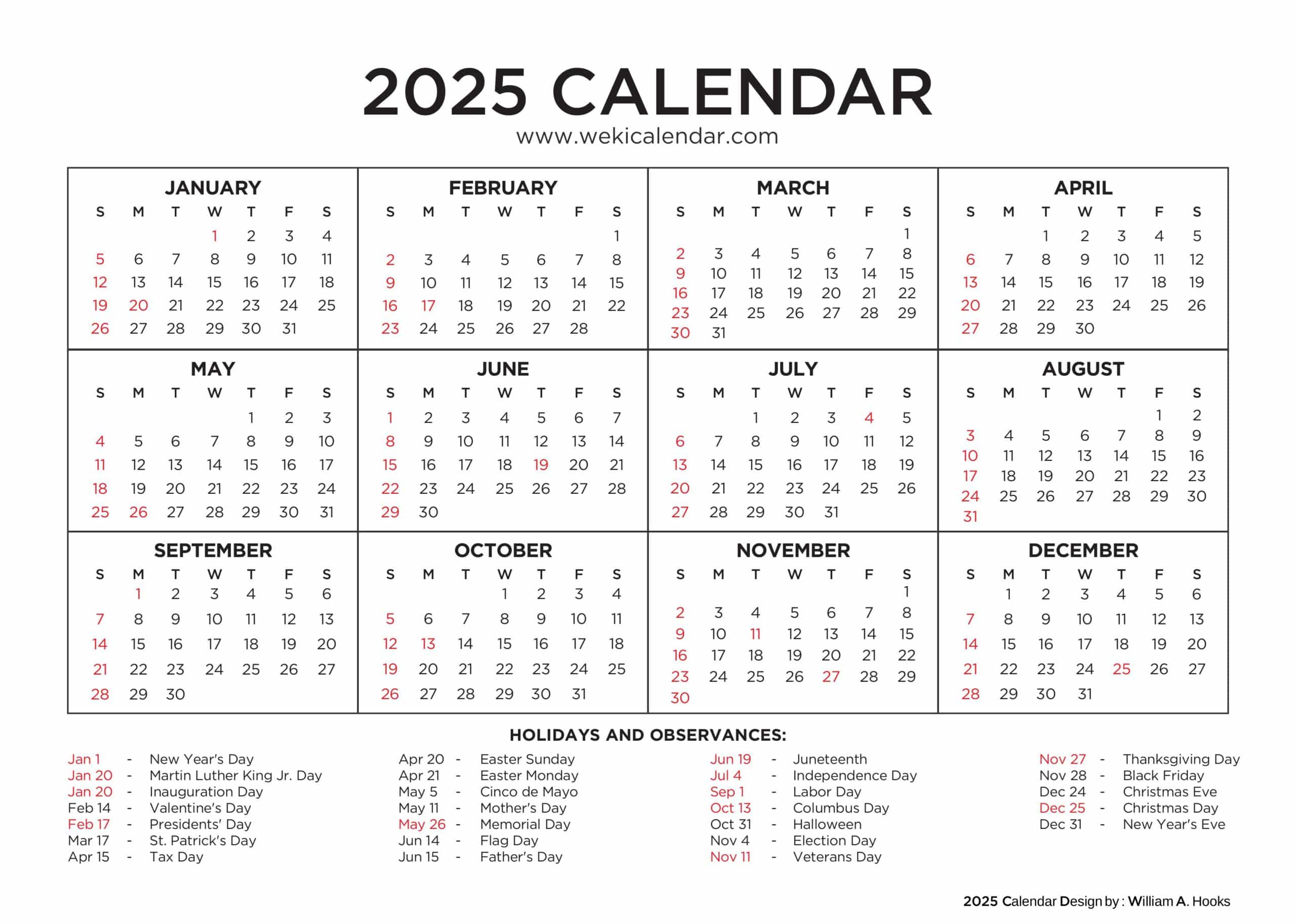 Year 2025 Calendar